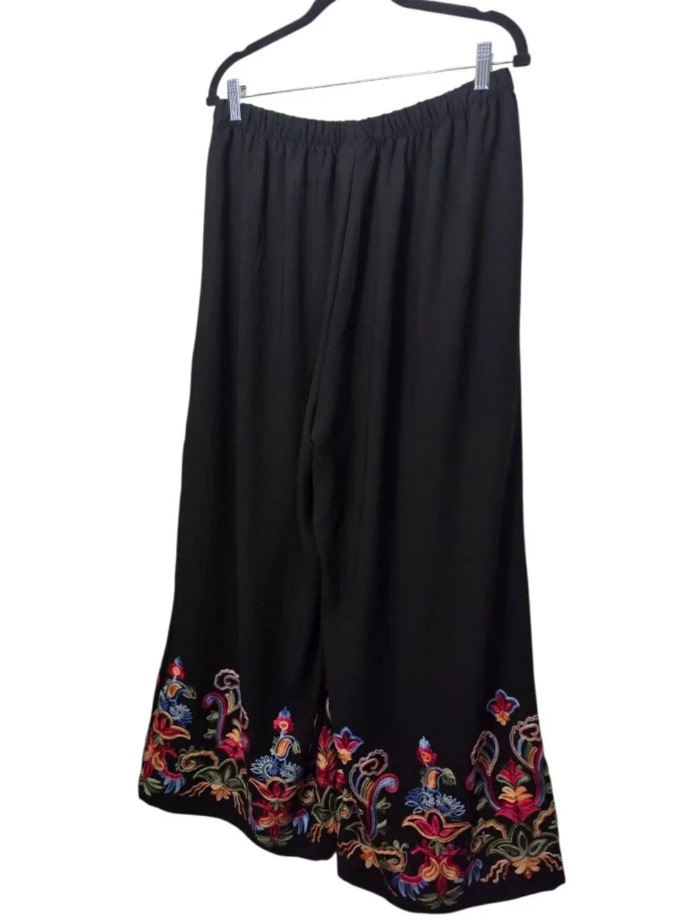 Women's Embroidered Wide Leg Pilazzo Pants Sz L